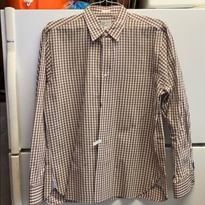 J Crew brown and white gingham shirt
